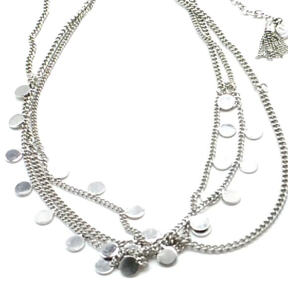 Designer Dainty Multi-Strand Chain Necklace Small Radial Disc Dangles Silver-ton - Picture 5 of 16